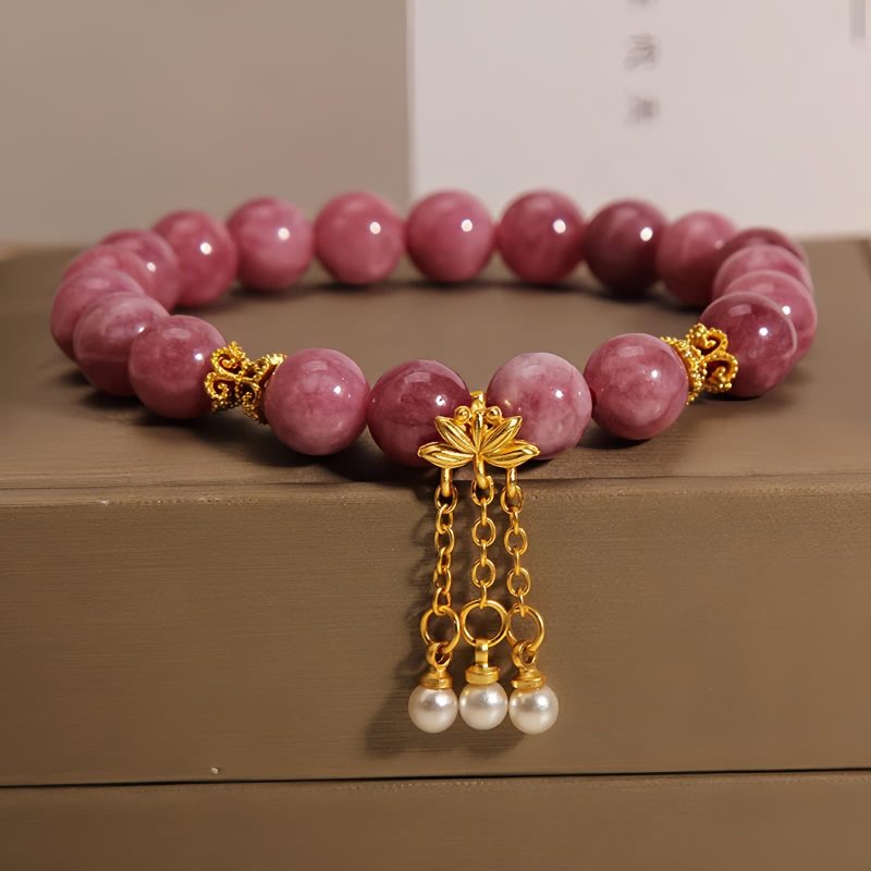 Pulsera de Flor de Loto con Turmalina Rosa Pink Tourmaline Lotus Flower Bracelet