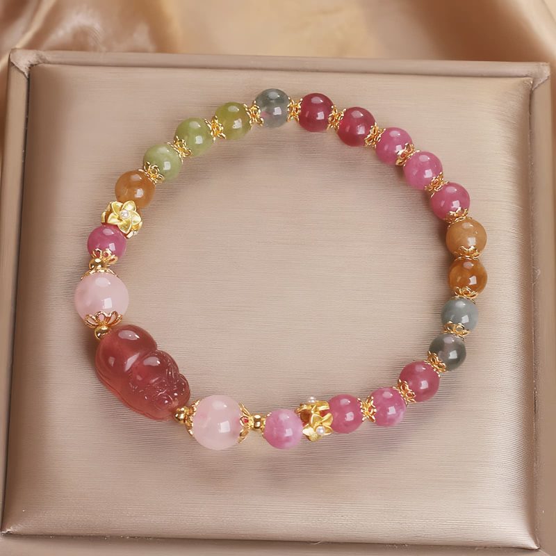 Pulsera de Amor de Cuarzo Fresa y Turmalina Strawberry Quartz Love Tourmaline Bracelet