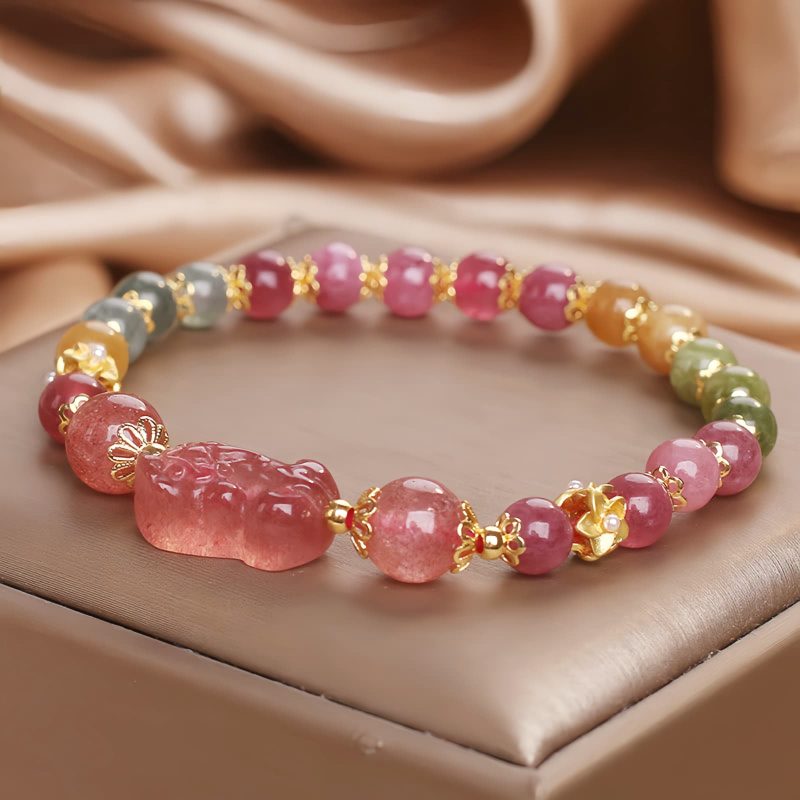 Pulsera de Amor de Cuarzo Fresa y Turmalina Strawberry Quartz Love Tourmaline Bracelet