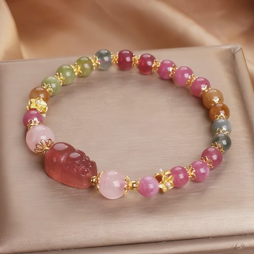 Pulseira de Amor com Turmalina e Quartzo Morango Pulseira de Amor com Turmalina e Quartzo Morango