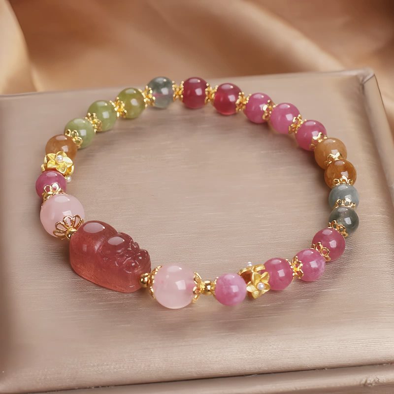 Pulsera de Amor de Cuarzo Fresa y Turmalina Strawberry Quartz Love Tourmaline Bracelet
