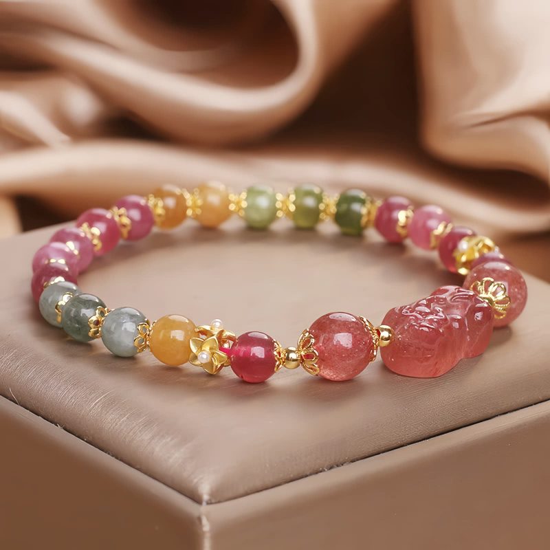 Pulsera de Amor de Cuarzo Fresa y Turmalina Strawberry Quartz Love Tourmaline Bracelet
