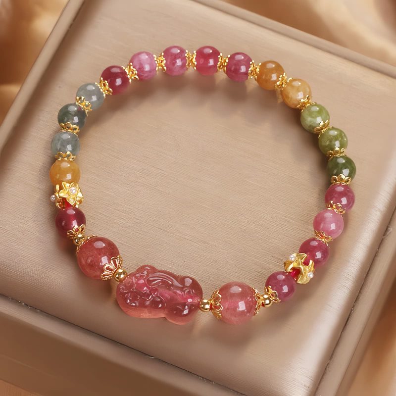 Pulsera de Amor de Cuarzo Fresa y Turmalina Strawberry Quartz Love Tourmaline Bracelet