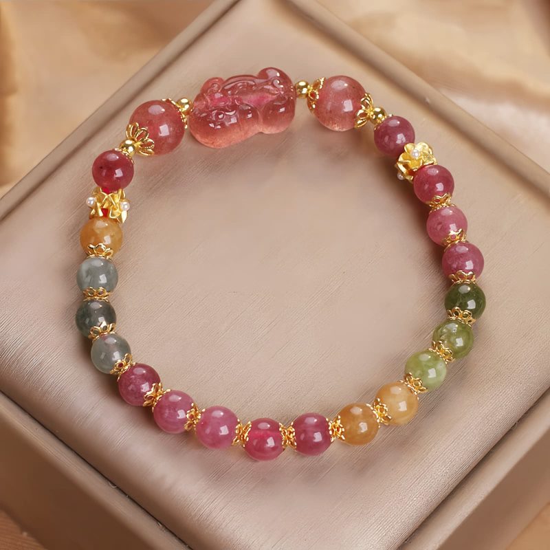 Pulsera de Amor de Cuarzo Fresa y Turmalina Strawberry Quartz Love Tourmaline Bracelet
