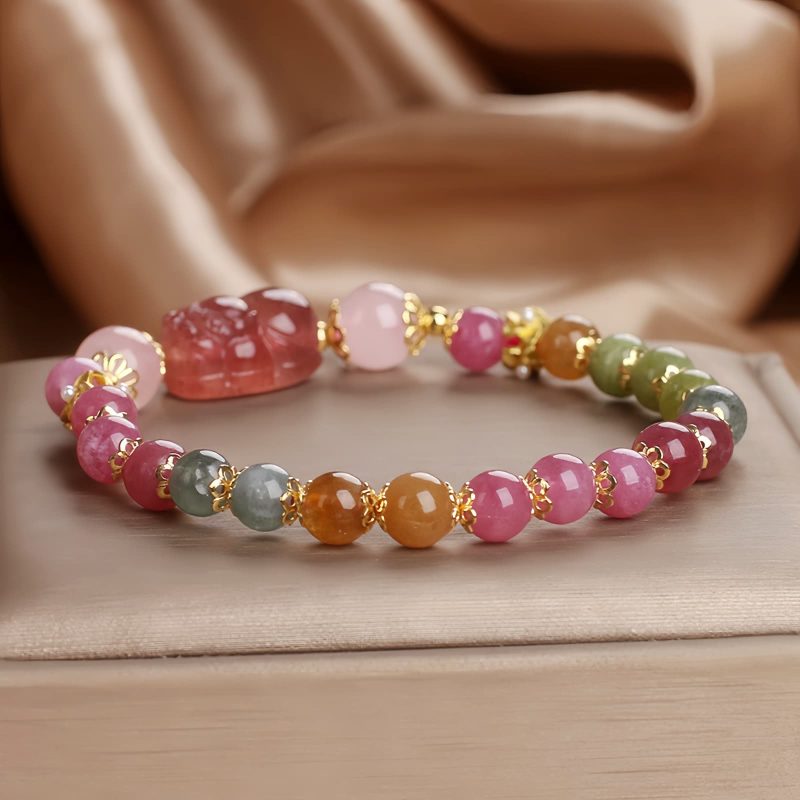 Pulsera de Amor de Cuarzo Fresa y Turmalina Strawberry Quartz Love Tourmaline Bracelet