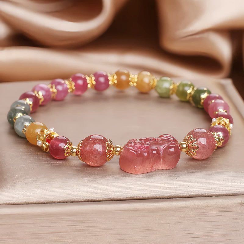 Pulsera de Amor de Cuarzo Fresa y Turmalina Strawberry Quartz Love Tourmaline Bracelet