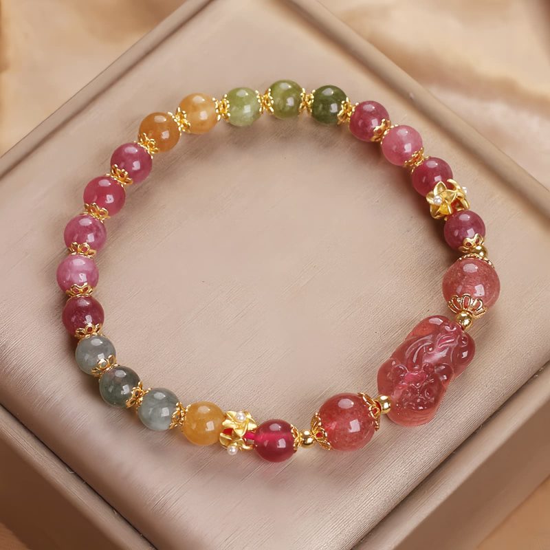 Pulsera de Amor de Cuarzo Fresa y Turmalina Strawberry Quartz Love Tourmaline Bracelet