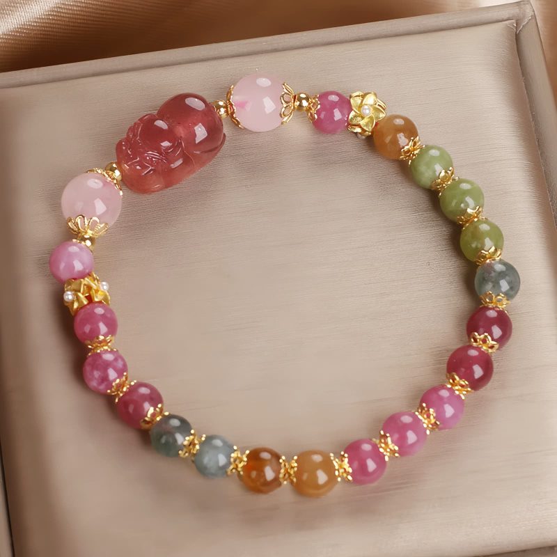 Pulsera de Amor de Cuarzo Fresa y Turmalina Strawberry Quartz Love Tourmaline Bracelet
