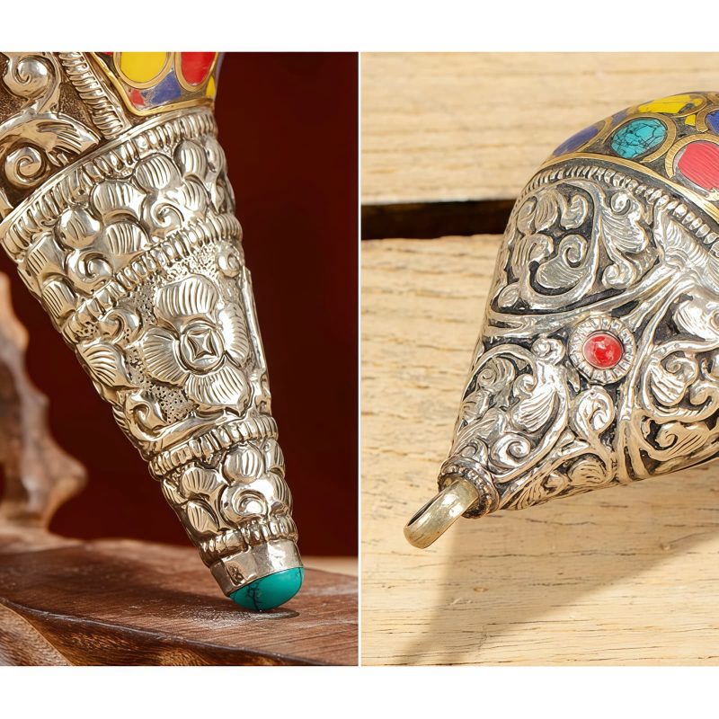 Decoración para el Hogar de Concha Shankha Tibetana, Hechiza a Mano, Colorida y Natural Tibetan Handmade Natural Colorful Shankha Wealth Home Decor