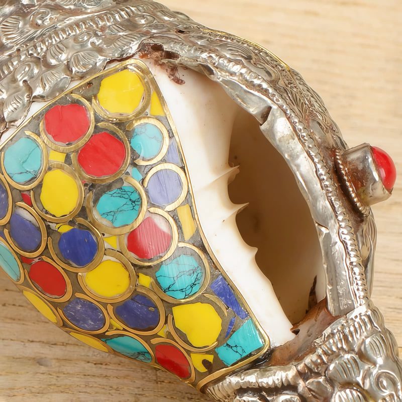 Decoración para el Hogar de Concha Shankha Tibetana, Hechiza a Mano, Colorida y Natural Tibetan Handmade Natural Colorful Shankha Wealth Home Decor