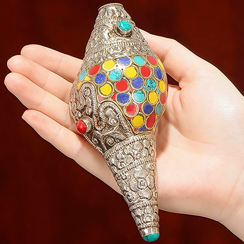 Decoración para el Hogar de Concha Shankha Tibetana, Hechiza a Mano, Colorida y Natural Tibetan Handmade Natural Colorful Shankha Wealth Home Decor