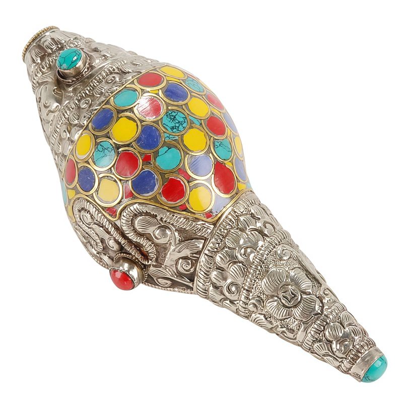 Decoración para el Hogar de Concha Shankha Tibetana, Hechiza a Mano, Colorida y Natural Tibetan Handmade Natural Colorful Shankha Wealth Home Decor
