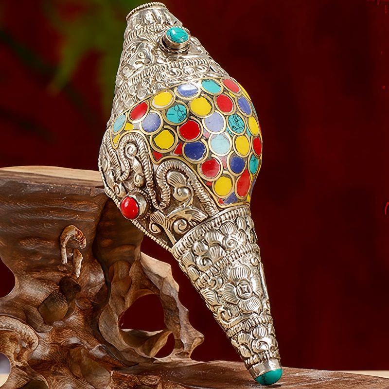 Decoración para el Hogar de Concha Shankha Tibetana, Hechiza a Mano, Colorida y Natural Tibetan Handmade Natural Colorful Shankha Wealth Home Decor