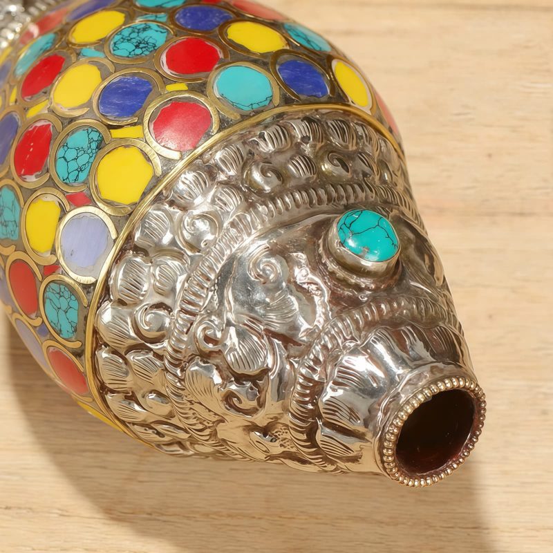 Decoración para el Hogar de Concha Shankha Tibetana, Hechiza a Mano, Colorida y Natural Tibetan Handmade Natural Colorful Shankha Wealth Home Decor