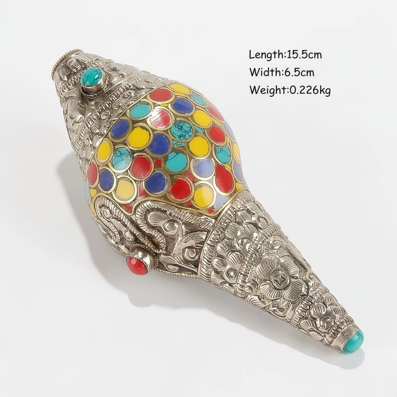 Decoración para el Hogar de Concha Shankha Tibetana, Hechiza a Mano, Colorida y Natural Tibetan Handmade Natural Colorful Shankha Wealth Home Decor