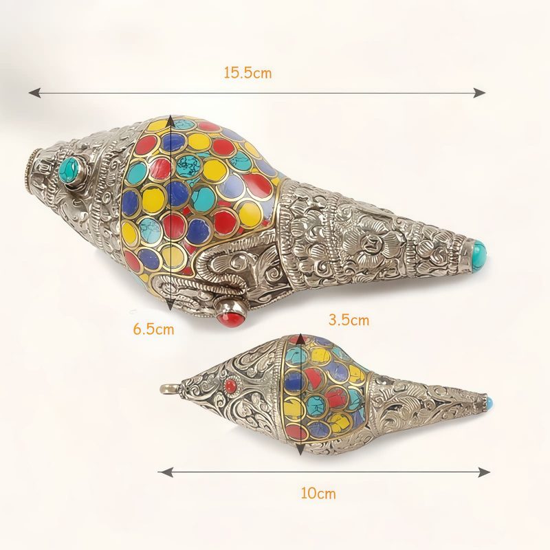 Decoración para el Hogar de Concha Shankha Tibetana, Hechiza a Mano, Colorida y Natural Tibetan Handmade Natural Colorful Shankha Wealth Home Decor