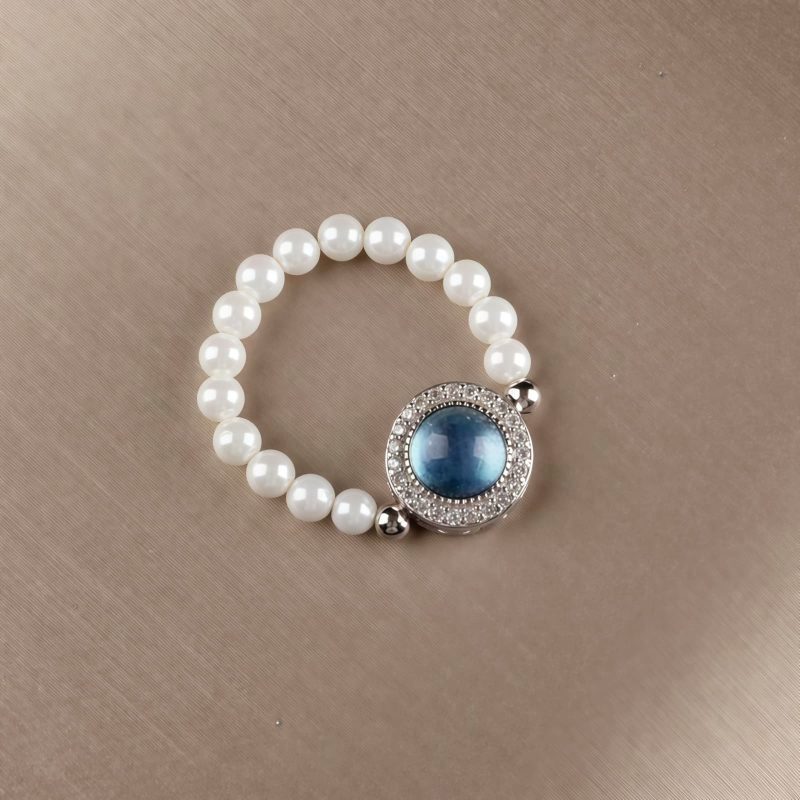 Pulseira Curativa de Pérola e Calcedônia Azul em Prata Tibetana 925 Tibetan 925 Silver Pearl Blue Chalcedony Healing Bracelet