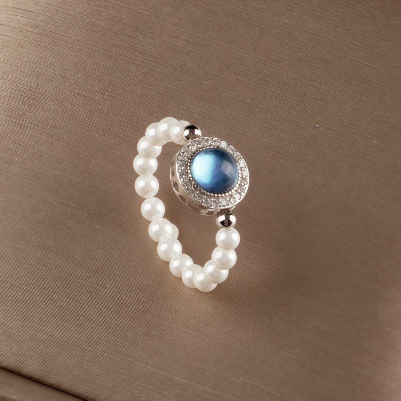 Pulseira Curativa de Pérola e Calcedônia Azul em Prata Tibetana 925 Tibetan 925 Silver Pearl Blue Chalcedony Healing Bracelet