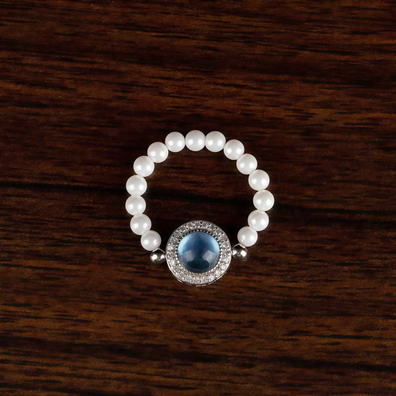 Pulseira Curativa de Pérola e Calcedônia Azul em Prata Tibetana 925 Tibetan 925 Silver Pearl Blue Chalcedony Healing Bracelet
