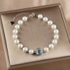 Pulseira Curativa de Pérola e Calcedônia Azul em Prata Tibetana 925 Tibetan 925 Silver Pearl Blue Chalcedony Healing Bracelet