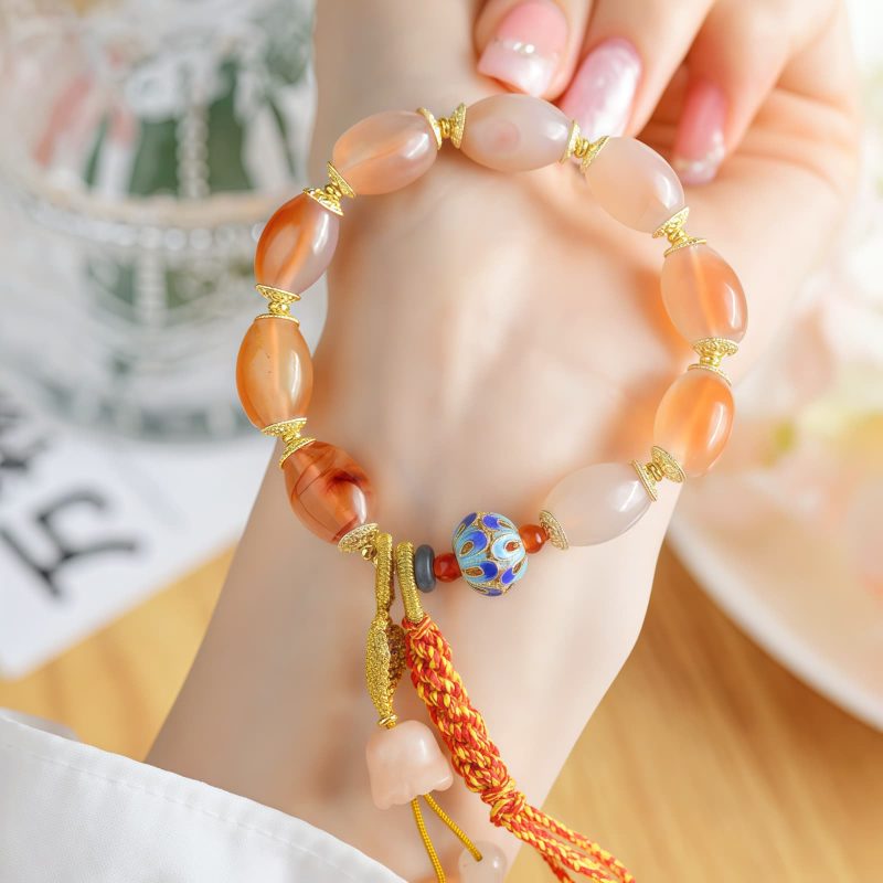 Brazalete de Confianza de Ágata Blanca Tibetana Tibetan White Jade Agate Confidence Bracelet