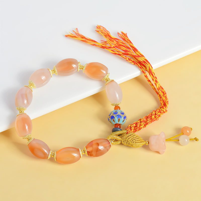 Brazalete de Confianza de Ágata Blanca Tibetana Tibetan White Jade Agate Confidence Bracelet