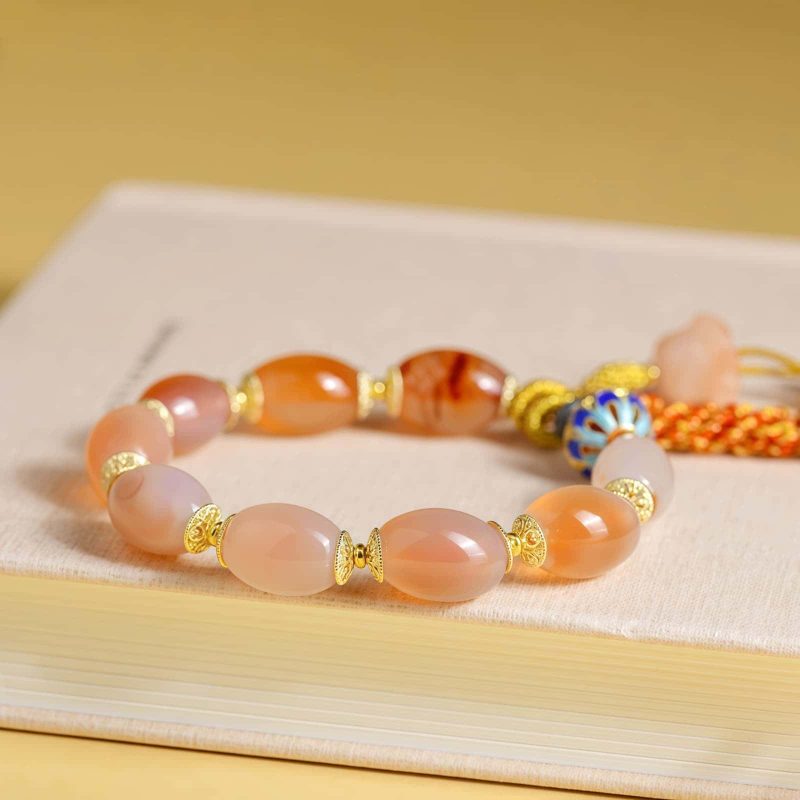Brazalete de Confianza de Ágata Blanca Tibetana Tibetan White Jade Agate Confidence Bracelet