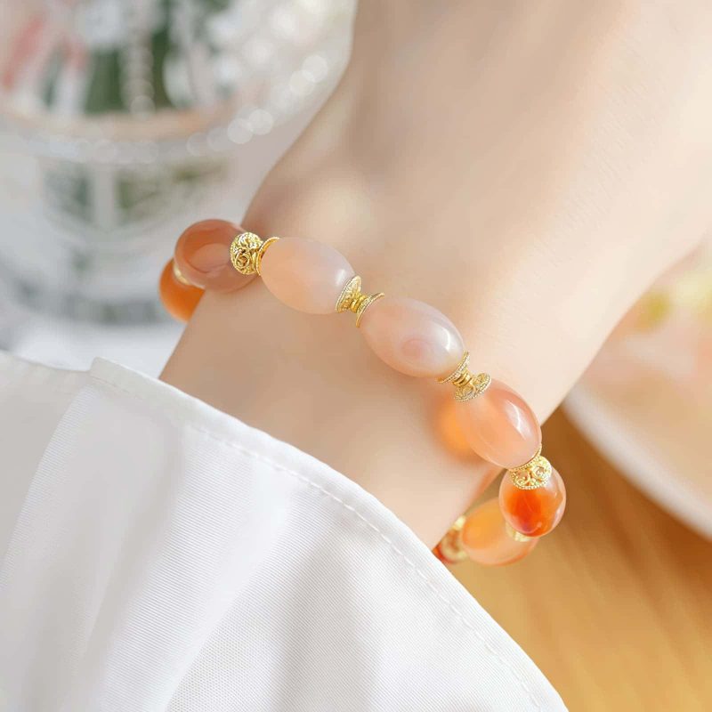 Brazalete de Confianza de Ágata Blanca Tibetana Tibetan White Jade Agate Confidence Bracelet