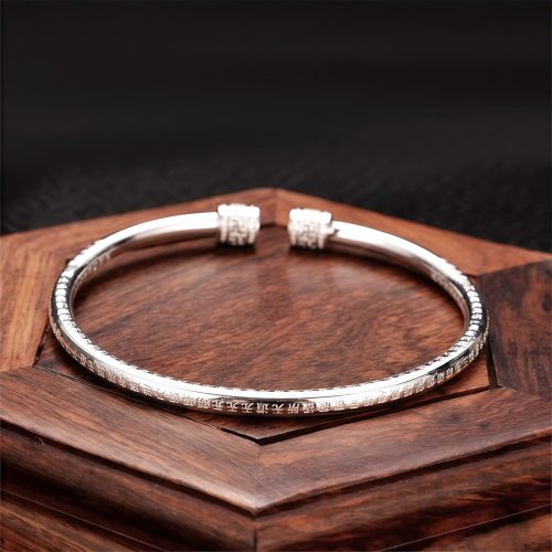 Pulsera de Esvástica con Sutra del Corazón en Cobre Blanco Pulsera de Esvástica con Sutra del Corazón en Cobre Blanco