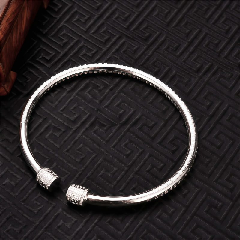 Pulseira de Cobre Branco com Sutra do Coração e Swastika White Copper Heart Sutra Swastika Bracelet