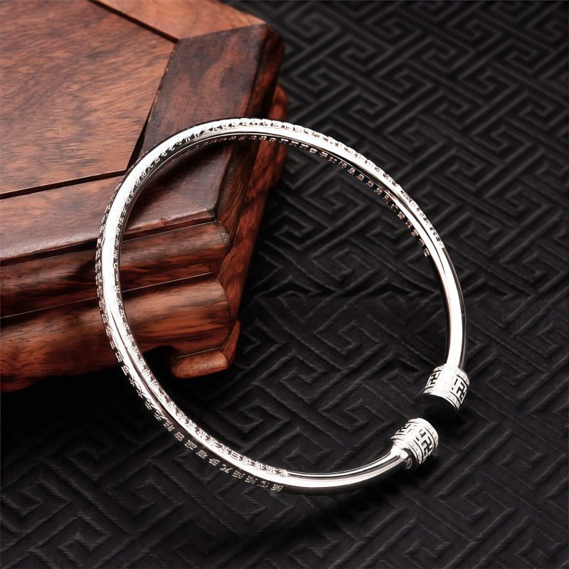 Pulseira de Cobre Branco com Sutra do Coração e Swastika White Copper Heart Sutra Swastika Bracelet