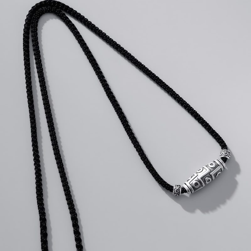 Schutzanhänger mit Neun-Augen-Dzi-Perle aus 999er Sterlingsilber 999 Sterling Silver Nine-Eye Dzi Bead Protection Necklace Pendant