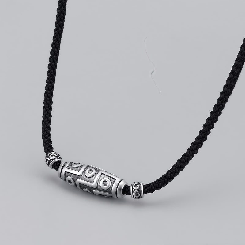 Schutzanhänger mit Neun-Augen-Dzi-Perle aus 999er Sterlingsilber 999 Sterling Silver Nine-Eye Dzi Bead Protection Necklace Pendant