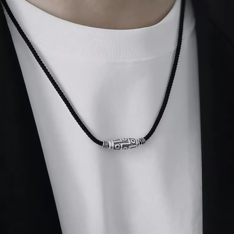 Schutzanhänger mit Neun-Augen-Dzi-Perle aus 999er Sterlingsilber 999 Sterling Silver Nine-Eye Dzi Bead Protection Necklace Pendant