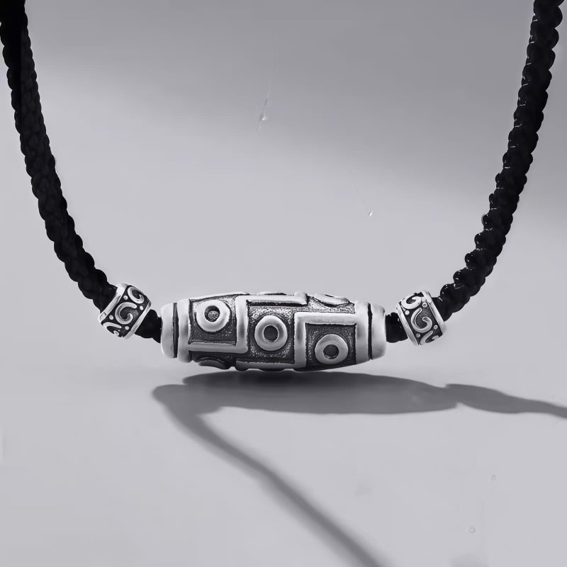 Schutzanhänger mit Neun-Augen-Dzi-Perle aus 999er Sterlingsilber 999 Sterling Silver Nine-Eye Dzi Bead Protection Necklace Pendant