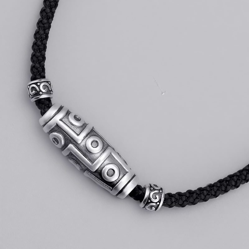 Schutzanhänger mit Neun-Augen-Dzi-Perle aus 999er Sterlingsilber 999 Sterling Silver Nine-Eye Dzi Bead Protection Necklace Pendant