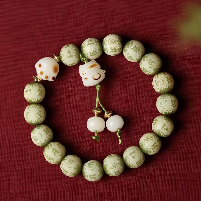 Pulsera de sabiduría con semillas de Bodhi, pata de gato y dije Om Mani Padme Hum Bodhi Seed Cat Paw Wisdom Bracelet with Om Mani Padme Hum Charm