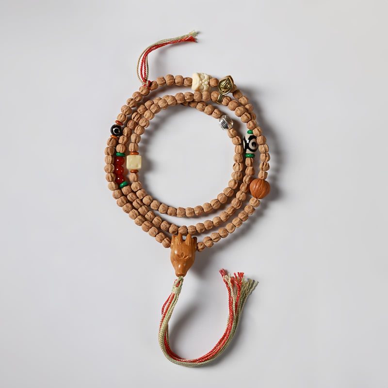 Pulsera Mala de Ágata Roja y Semillas de Bodhi: Sabiduría y Serenidad Bodhi Seed Red Agate Wisdom Mala Bracelet