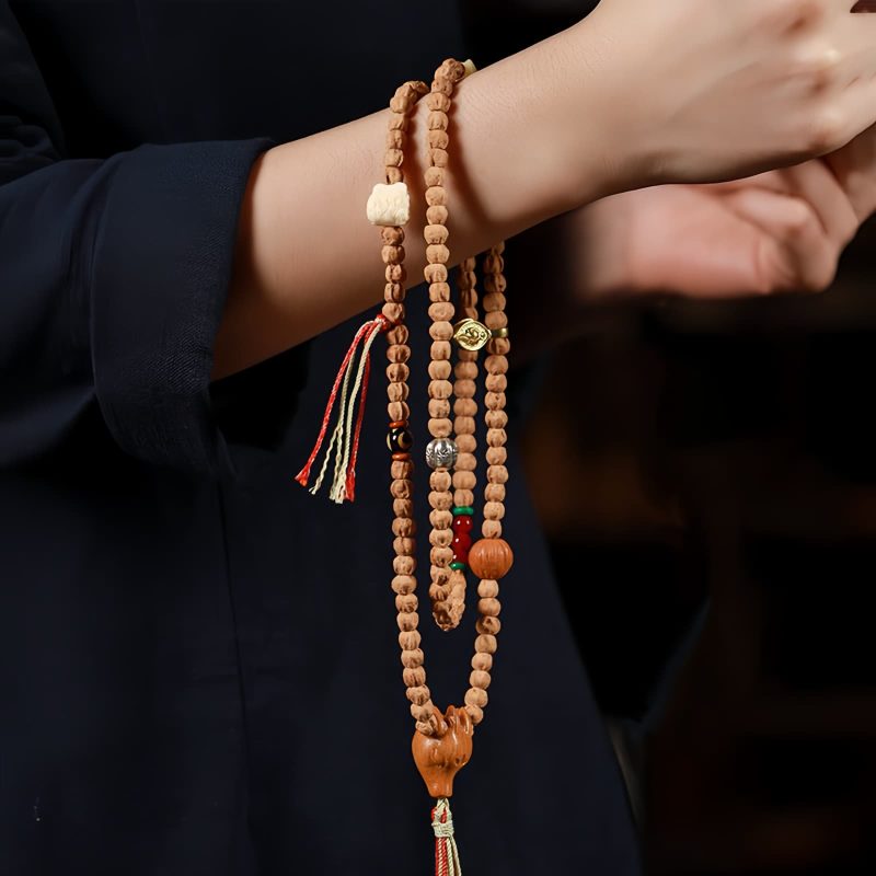 Pulsera Mala de Ágata Roja y Semillas de Bodhi: Sabiduría y Serenidad Bodhi Seed Red Agate Wisdom Mala Bracelet