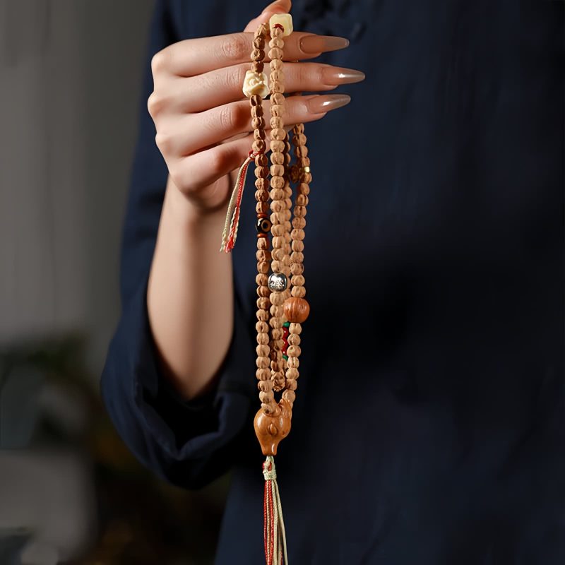 Pulsera Mala de Ágata Roja y Semillas de Bodhi: Sabiduría y Serenidad Bodhi Seed Red Agate Wisdom Mala Bracelet
