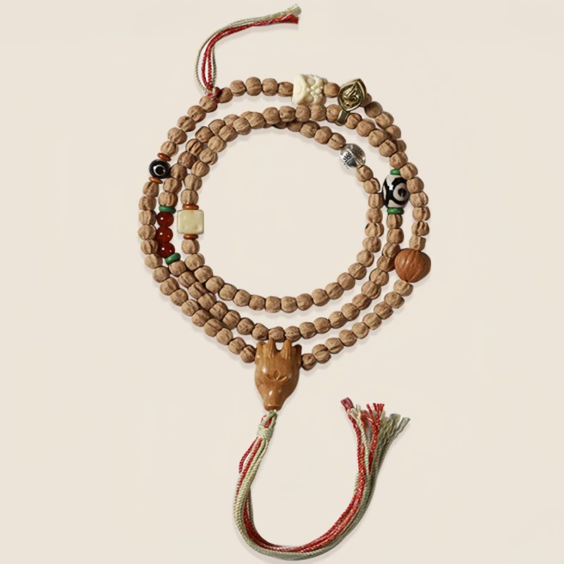 Pulsera Mala de Ágata Roja y Semillas de Bodhi: Sabiduría y Serenidad Bodhi Seed Red Agate Wisdom Mala Bracelet