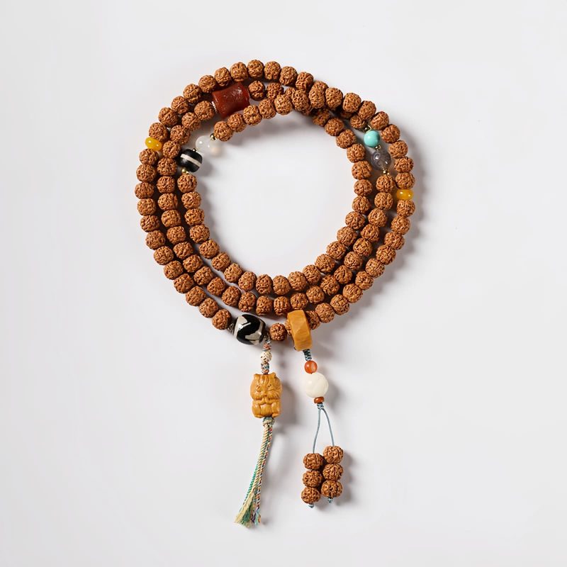Pulsera de la Abundancia con Cuentas Dzi de Tres Ojos y Semillas de Bodhi Bodhi Seed Three-eyed Dzi Bead Wealth Bracelet