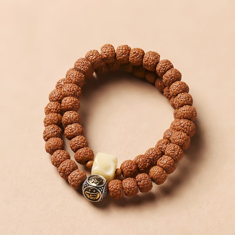 Pulsera de la Abundancia con Cuentas Dzi de Tres Ojos y Semillas de Bodhi Bodhi Seed Three-eyed Dzi Bead Wealth Bracelet