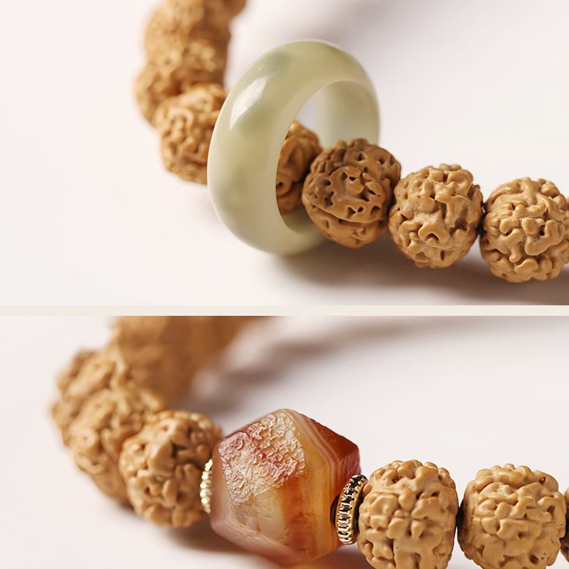 Pulsera de la Abundancia con Cuentas Dzi de Tres Ojos y Semillas de Bodhi Bodhi Seed Three-eyed Dzi Bead Wealth Bracelet