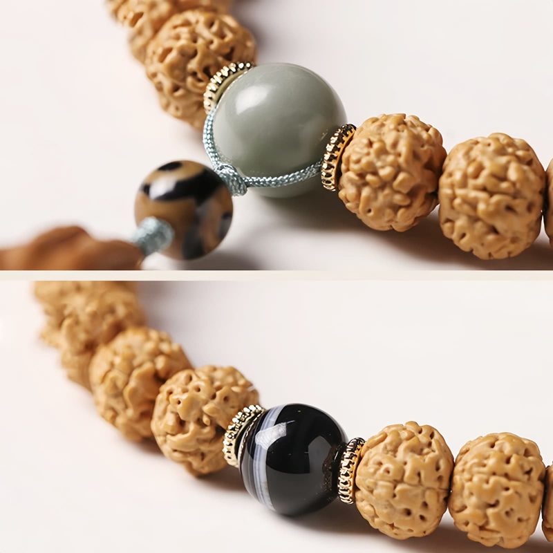 Pulsera de la Abundancia con Cuentas Dzi de Tres Ojos y Semillas de Bodhi Bodhi Seed Three-eyed Dzi Bead Wealth Bracelet