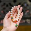 Pulsera de Loto con Semillas de Bodhi Naturales y Ágata Roja Natural Bodhi Seed Lotus Bracelet with Red Agate