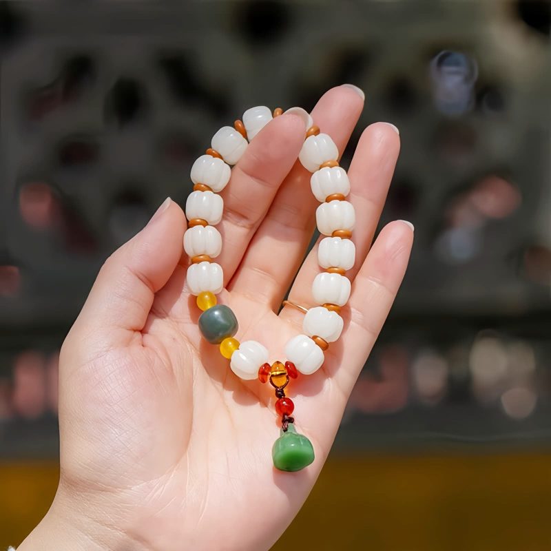 Pulsera de Loto con Semillas de Bodhi Naturales y Ágata Roja Natural Bodhi Seed Lotus Bracelet with Red Agate