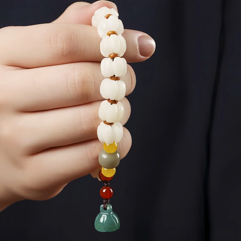 Pulsera de Loto con Semillas de Bodhi Naturales y Ágata Roja Natural Bodhi Seed Lotus Bracelet with Red Agate