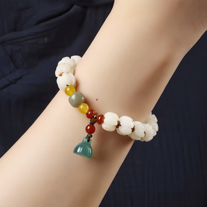 Pulsera de Loto con Semillas de Bodhi Naturales y Ágata Roja Natural Bodhi Seed Lotus Bracelet with Red Agate