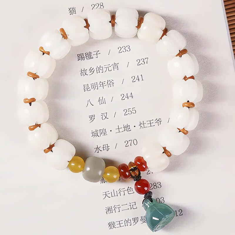 Pulsera de Loto con Semillas de Bodhi Naturales y Ágata Roja Natural Bodhi Seed Lotus Bracelet with Red Agate